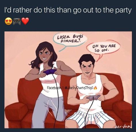 But even if I lose, you buy dinner 😊 Avatar Ships, Gamer Couple, Korra Avatar, Avatar Cartoon, Cute Date Ideas, Bae Goals, Cabbages, Avatar Aang, Boyfriend Goals