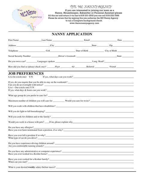 Blank Nanny Application - How to create a Nanny Application? Download this Blank Nanny Application template now! Nanny Application, Daycare Sign In Sheet, Nanny Binder, Daycare Signs, Nanny Agency, Application Template, Sign In Sheet, Wedding Checklist, Business Template