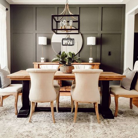 Dining Room Inspiration Accent Wall, Large Accent Wall Dining Room, Textured Accent Wall Dining Room, Dining Room Dark Accent Wall, Accent Walls In Open Floor Plans, Accent Wall Behind Dining Table, Accent Wall Dinningroom, Accent Wall For Dining Room, Dark Accent Wall Dining Room