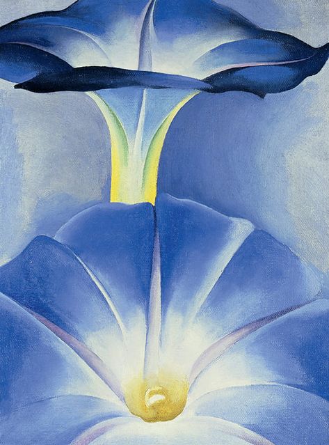 Georgia O'Keeffe - Blue Morning Glories (1935) Georgia O'keefe Art, Georgia O Keeffe Paintings, O Keeffe Paintings, Blue Morning Glory, Blue Morning, Georgia Okeefe, Bel Art, Alfred Stieglitz, Morning Glories