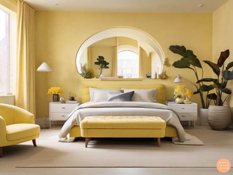 We're revealing the power of yellow in the most beautiful 35 ideas for a modern yellow bedroom decor that will transform your space. Ideas of: yellow bedroom ideas, modern bedroom decor, mustard yellow bedroom, blue and yellow bedroom, yellow bedroom wall, baddie apartment ideas bedroom, spring bedroom ideas, summer bedroom aesthetic, classy bedroom, best bedroom colors, wall decor ideas for bedroom, modern bedroom design, modern bedroom ideas, organic modern bedroom, modern bedroom interior. Bedroom Aesthetic Classy, Bedroom Blue And Yellow, Bedroom Ideas Organic Modern, Modern Yellow Bedroom, Bedroom Ideas Summer, Yellow Bedroom Decor Ideas, Spring Bedroom Ideas, Mustard Yellow Bedroom, Summer Bedroom Aesthetic