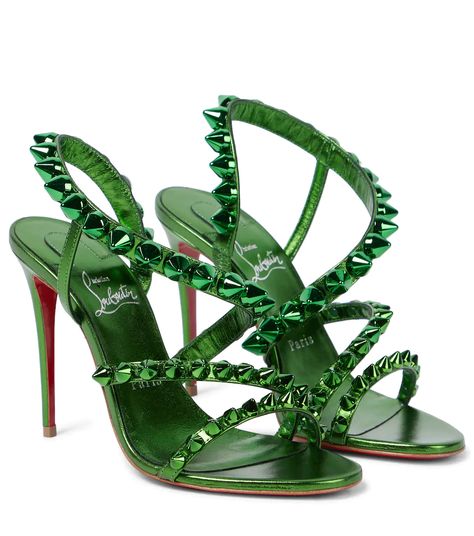 Christian Louboutin - Spikita Strap 100 leather sandals | Mytheresa Louboutin Online, Christian Louboutin Sandals, Green Sandals, Louboutin Heels, Red Bottoms, Carrie Bradshaw, Pretty Shoes, Louboutin Shoes, Christian Louboutin Shoes