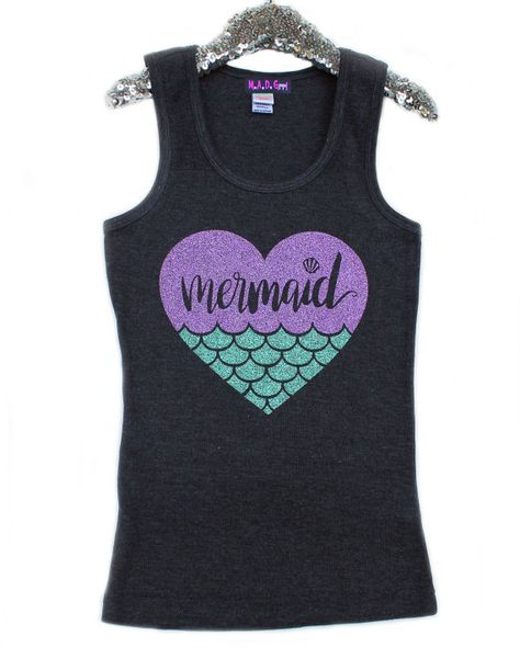 For the girl who is a mermaid at heart... Mermaid in heart design is made from beautiful purple and teal green glitter. The sparkly, glitter design does Mermaid Clothes, Birthday Mermaid, Mermaid Stuff, Mermaid Shirt, Glitter Shirt, Mermaid Outfit, Mermaid Parties, Little Mermaid Birthday, Mermaid Life