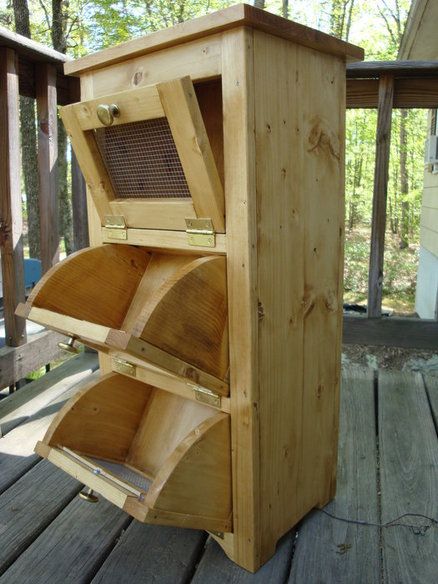 Pine Veggie Bin Vegetable Storage Bin, Potato Bin, Golden Oak Stain, Bin Kitchen, Vegetable Bin, Kitchen Cupboard Designs, Vegetable Storage, Diy Kitchen Storage, Kitchen Cupboard