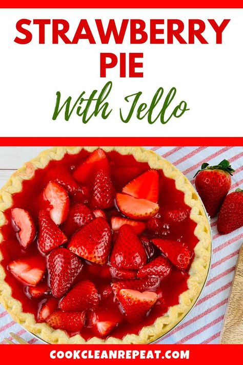 This delicious strawberry pie with jello is the perfect summery treat! Combining sweet and tart strawberries with jello, this easy to make dessert will get rave reviews. Whip up a batch today! Strawberry Pie Without Jello, Strawberry Pie With Jello, Homemade Strawberry Pie, Strawberry Jello Pie, Easy Delicious Dessert, Graham Cracker Crust Recipe, Popular Pies, Christmas Strawberry, Fresh Strawberry Recipes