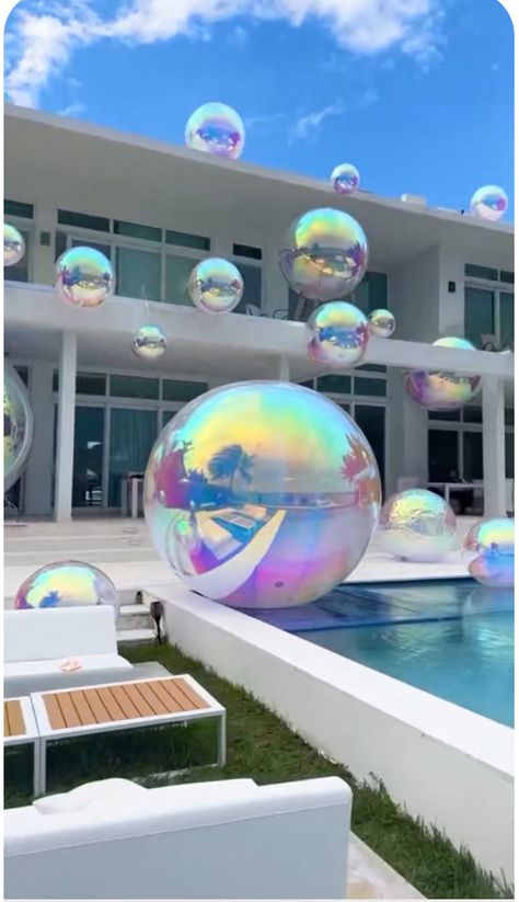 Shimmer Aesthetic, Iridescent Party, Big Balloons, Bubble Balloons, Big Balls, Balloon Garland, Ornament Set, Holidays And Events, Pool Party