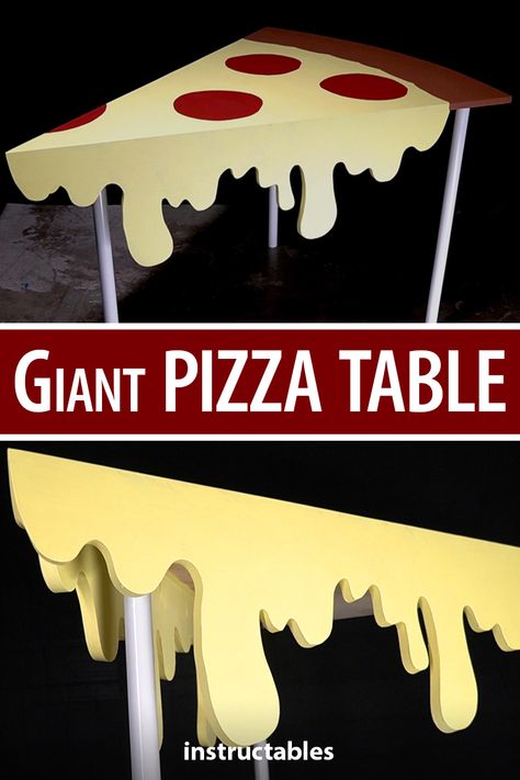 Food Stools, Pizza Decorations, Orange Vbs, Diy Table Design, Pizza Decor, Pizza Table, Cheese House, Creative Woodworking Ideas, Food Room