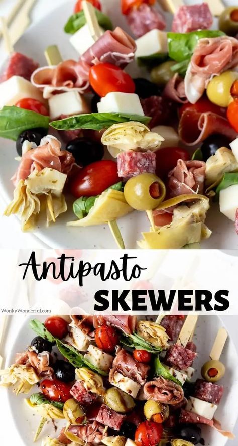 Make these Easy Antipasto Skewers for a party appetizer, game-day or holiday feasts. All your favorite charcuterie bites skewered onto sticks for a fun finger food. #appetizerrecipes #antipastorecipes #charcuterierecipes #appetizers #partyfood Charcuterie Bites, Easy Antipasto, Antipasto Recipes, Antipasto Skewers, Skewer Appetizers, Appetizers Easy Finger Food, Best Appetizer Recipes, Finger Foods Easy, Party Appetizer