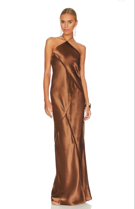 Neutral Silk, Bronze Dress, Reception Outfit, Brown Maxi Dresses, Party Frocks, Guest Attire, Wedding Attire Guest, Astr The Label, Fall Wedding Colors