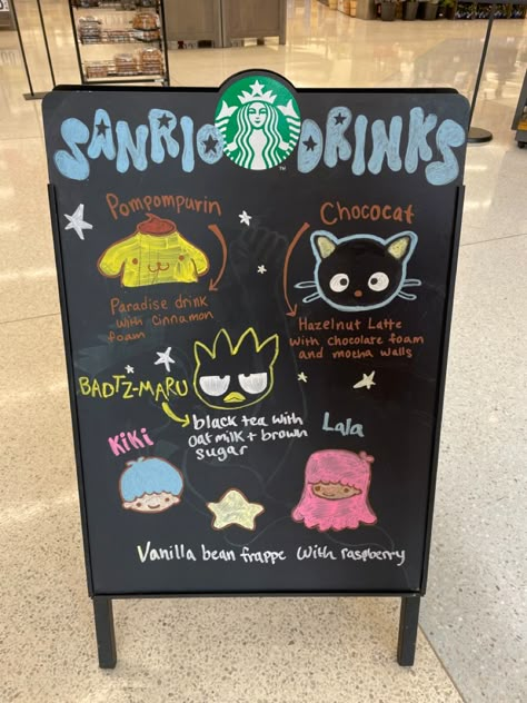 photo credits: jessicavmichel on insta and vsco Starbucks Drinks Hello Kitty, Sanrio Starbucks Drink, Starbucks Board Ideas, Sanrio Starbucks, Halloween Starbucks Drinks, Vanilla Bean Frappe, Starbucks Drink Menu, Café Starbucks, Starbucks Secret Menu Recipes