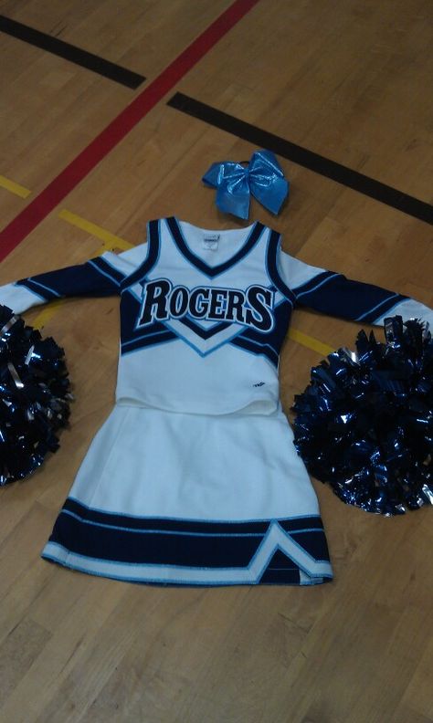 2012 Rogers high school cheer team uniform #RHSCHEER #RAMPRIDE Cheerleader Outfits High School, Cheerleading Outfits High School, Cheer Uniform Ideas, Cute High School Cheer Uniforms, School Cheer Uniforms, Cheer Leading Outfits, Cheerleading Uniforms High School, White Cheer Uniforms, Cheer Uniform High School