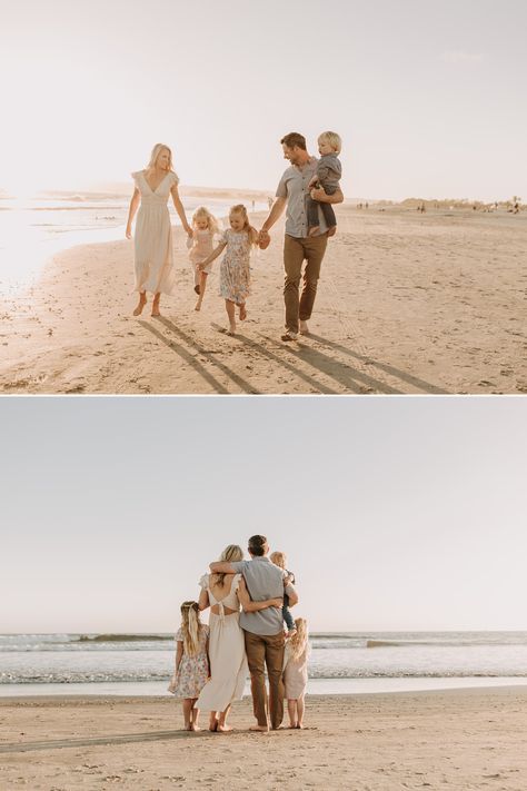 Destin Family Photos, Neutral Beach Photoshoot, Family Beach Pier Pictures, Family Of 6 Beach Photos, Simple Family Beach Pictures, Sand Family Pictures, Beach Big Family Photos, Big Family Beach Photos, Family Of 4 Photoshoot Beach