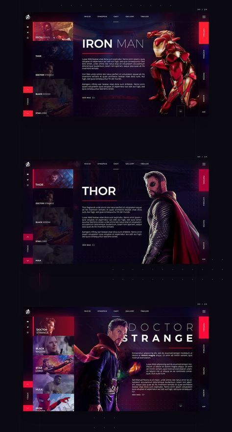 Infinity War - Web Site Concept Design on Behance Marvel Website Design, Presentation Slide Design, การออกแบบ Ui Ux, Design Sites, Creative Web Design, Web Ui Design, Website Design Layout, Avengers Infinity, Web Inspiration