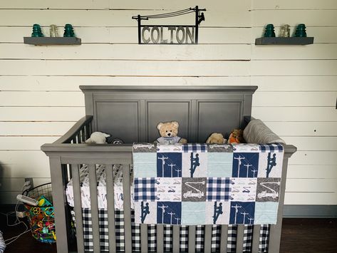 Lineman Themed Nursery, Lineman Nursery, Baby Boy Room Ideas Themes, Rustic Nursery Room Ideas, Boy Rooms, Nursery Wall Art Boy, Baby Boy Pictures, Rustic Nursery, Art Boy