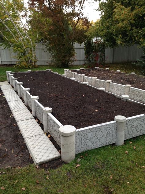 Raised Concrete Garden Bed Masonry Raised Garden Beds, Garden Bed On Concrete, Raised Bed Garden Design, Cement Garden, Building A Raised Garden, Diy Raised Garden, Raised Garden Beds Diy, Victorian Garden, Zone 5