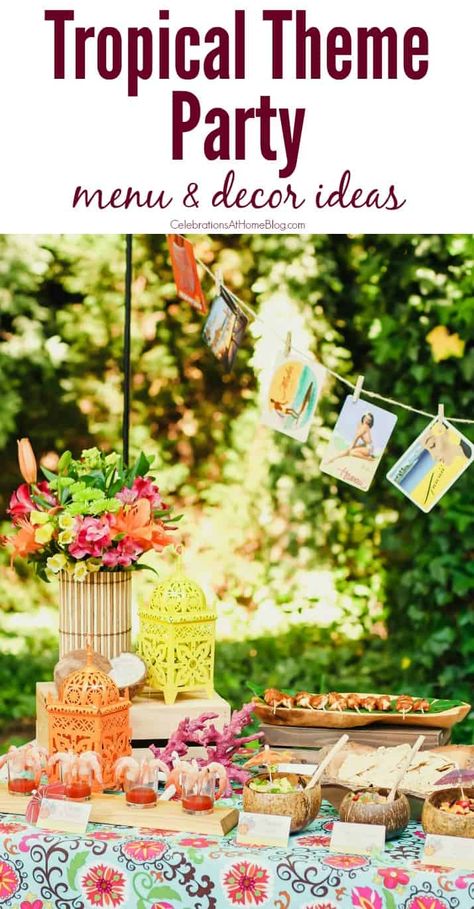 Everything You Need To Know To Host A Tropical Themed Party for summer entertaining at home. Tropical Bbq Party, Tropical Holiday Party, Cookout Themes, Tropical Themed Party, Astrud Gilberto, Party Ideas For Adults, Caribbean Party, Tropical Theme Party, Themed Party Ideas