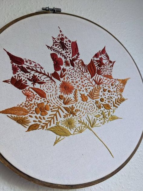 Maple Leaf Embroidery, Hand Embroidery Patterns Free, Embroidery Crafts, Clothes Embroidery Diy, Textile Art Embroidery, Digital Embroidery Patterns, Embroidery Template, Diy Embroidery Patterns, Embroidery Patterns Free