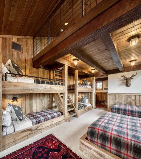 Cabin Bunks, Cabin Bunk Room, Rustic Bunk Beds, Mountainside Retreat, Retreat Space, Bunk Room Ideas, Cabin Bunk Beds, 2022 Bedroom, Bunk Bed Rooms