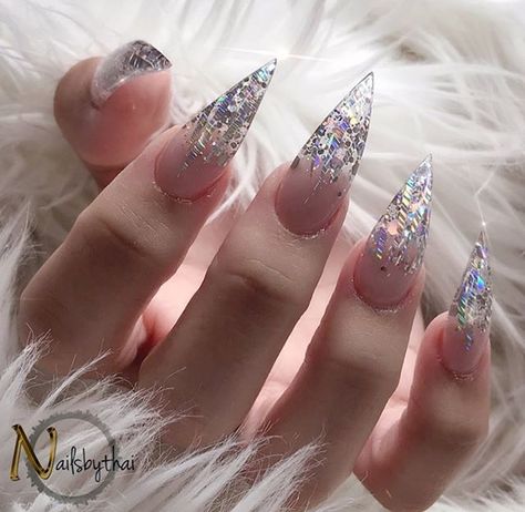 Nails Glitter Stiletto Nails Sparkle, Stiletto Nails Short, Glitter Stilettos, Golden Retriever Christmas, Glitter Shorts, Ombre Nails Glitter, Glitter Gel Nails, Stiletto Nails Designs, Nail Designs Glitter