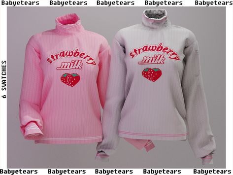 Strawberry Sweater, Kawaii Sweater, The Sims 4 Pc, Pelo Sims, Free Sims 4, Sims 4 Cc Skin, Sims 4 Teen, Sims 4 Dresses, Sims 4 Characters