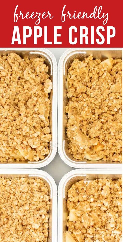 This is the best tasting freezable apple crisp you’ll ever eat! So easy to make, this fall dessert captures all the amazing flavors of fall in one delicious dish. Plus, we use double the crisp topping (which is the best part of apple crisp anyways, am I right?) Make Ahead Apple Crisp Recipe, Apple Recipes For Freezer, Apple Crisp Freezer Recipe, Apple Recipes Freezable, Pfc Meals, Flash Freezing, Freezer Apple Pie Filling, Freezer Desserts, Crisp Topping