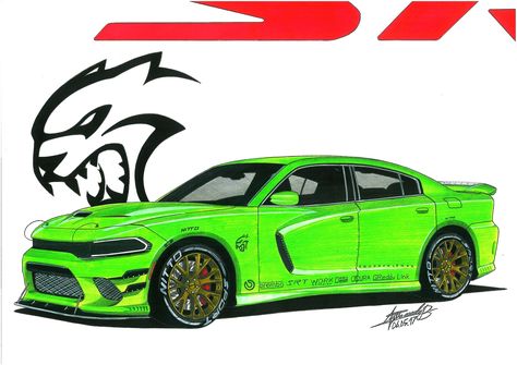 Dodge Illustration, Hellcat Drawing, Car Tattoo Design, Hellcat Charger, Most Luxurious Car, Cars Illustration, Cars Tattoo, Hell Cat, Tattoo Car