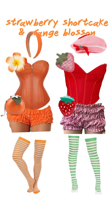 Strawberry shortcake and Orange Blossom halloween inspo links in bio￼ Strawberry Shortcake And Orange Blossom, Strawberry Shortcake Halloween Costume, Blossom Costumes, Cake Costume, Strawberry Shortcake Costume, Classy Going Out Outfits, Cute Group Halloween Costumes, Best Friend Halloween Costumes, Pretty Halloween Costumes