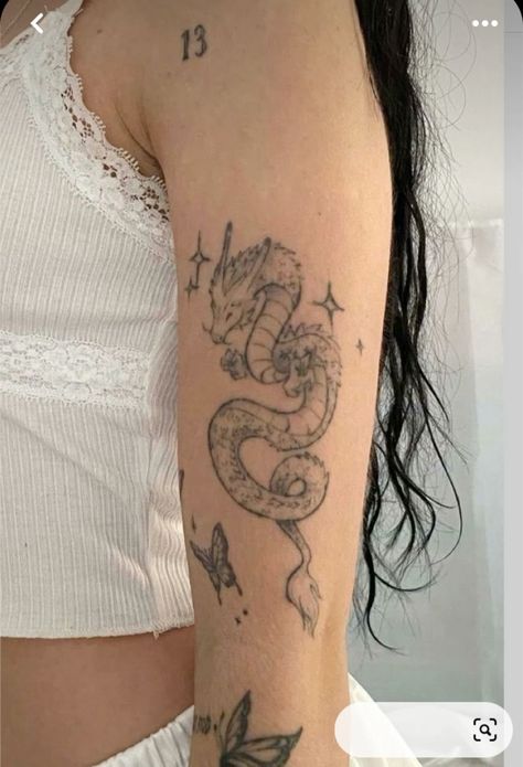 Chinese Dragon Outline Tattoo, Dragon Small Tattoo, Front Arm Tattoo Woman, Mini Dragon Tattoo, Small Dragon Tattoo, Mini Tats, Tato Minimal, Dragon Tattoo For Women, Lily Tattoo