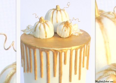 Elegant Chocolate Gold Drip on Buttercream! Cake video tutorial by MyCakeSchool.com. Online cake tutorials, cake videos, recipes, and more! Drip Cake Tutorial, Gold Drip Cake, Chocolate Almond Cake, Fall Cake Recipes, Cinnamon Coffee Cake, Thanksgiving Cakes, Gold Drip, Cake Classes, Gingerbread Latte