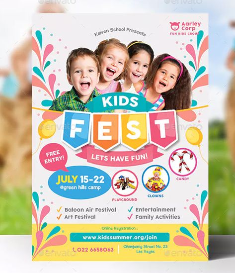 41+ Kids Festival Flyer Templates - Free & Premium Templates Download Kids Poster Design, Kids Brochures, Kids Fest, Poster Design Kids, Kids Festival, Kids Graphic Design, Workbook Design, Festival Ideas, Festival Flyer