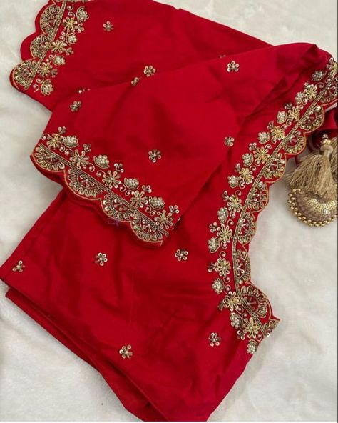 Simple Maggam Works For Blouses, Bride Blouse, Zardosi Blouse, Red Blouse Design, Zardosi Work Blouse, Exclusive Blouse Designs, Latest Blouse Neck Designs, Green Blouse Designs, Maggam Designs