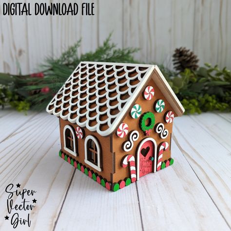 3D Gingerbread House, SVG, Digital Laser Cut File, DIY Christmas Village, Craft Decorate, Build Your Own, Wood Kit Kids Gingerbread House Svg, 3d Gingerbread House, 3d Gingerbread, Boo Gift, Gingerbread Diy, Diy Christmas Village, Gingerbread Village, Maker Project, Board Games For Kids