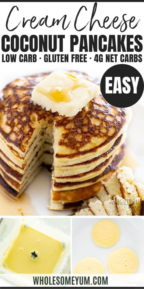 Pancakes With Coconut Flour, Coconut Flour Pancakes Recipe, Recipe With Cream Cheese, Cream Cheese Pancakes, Coconut Flour Pancakes, Coconut Pancakes, Coconut Flour Recipes, Flour Pancakes, Pancake Breakfast