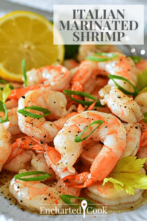 Super easy recipe for cooked shrimp marinated in your favorite Italian dressing. Just 4 ingredients and you have a quick and elegant salad or appetizer. Step-by-step instructions are included in this delicious recipe. Shrimp With Italian Dressing Recipe, Shrimp Pasta Salad With Italian Dressing, Italian Dressing Shrimp, Italian Dressing Marinade, Elegant Salad, Cooked Shrimp Recipes, Shrimp Marinade, Cooked Shrimp, Shrimp And Vegetables