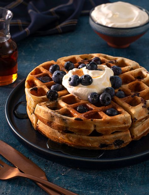 Blueberry Waffles - Blueberry.org Brunch Waffles, Blueberry Desserts Recipes, Appetizers Easy Dips, Blueberry Waffles, Waffle Maker Recipes, Blueberry Sauce, Blueberry Desserts, Easy Dips, Beach Meals