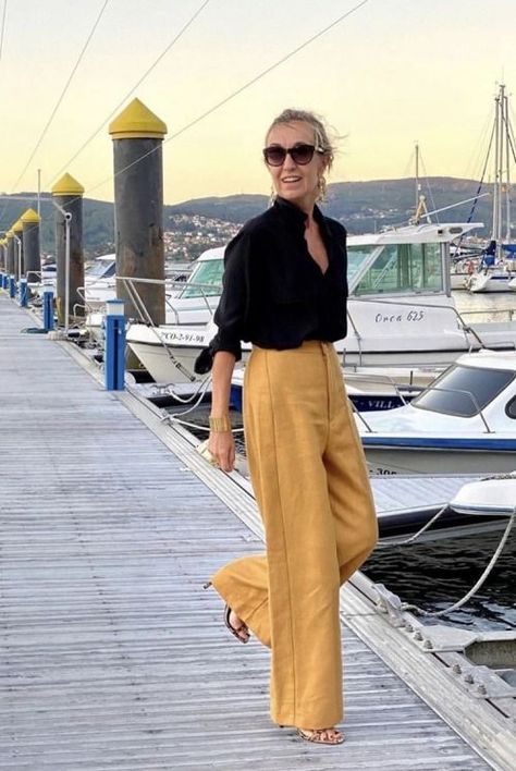 204da255aea2cd4a75ace6018fad6b4ddesc51852481ri Outfit Planning, Yellow Pants, Half Sleeve Tops, Amazing Ideas, Summer Chic, Stylish Outfit, Work Looks, Looks Chic, 가을 패션