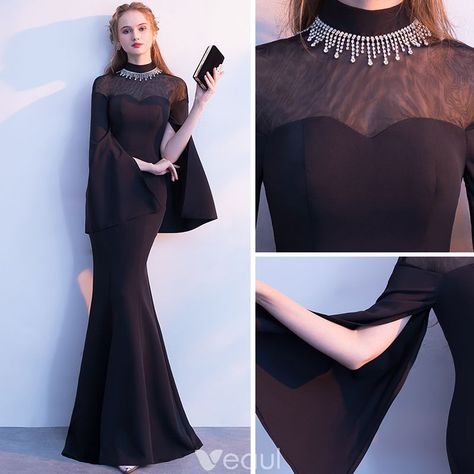 Dress Formal Elegant, Dresses Formal Elegant, Prom Dress Shopping, Black Evening Dresses, Dresses Elegant, High Neck Long Sleeve, Evening Dresses Elegant, Dress Formal, Online Dress Shopping