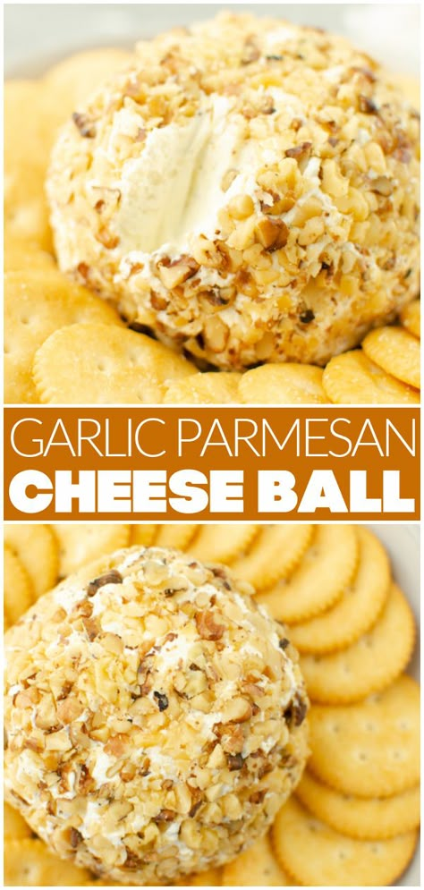 Garlic Parmesan Cheese Ball is going to be your new favorite appetizer for parties! Full of Parmesan cheese and garlic and rolled in chopped walnuts. Serve it with crackers or sliced veggies! Cream Cheese Balls Recipe, Cheese Ball Recipes Easy, Cream Cheese Ball, Easy Party Food, Cheese Ball Recipes, Party Snack, Cheese Balls, Cheesy Recipes, Favorite Appetizers