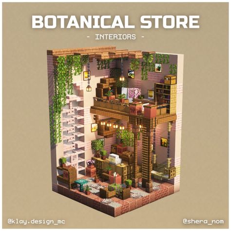 BOTANICAL STORE 🪴 | Here’s a wonderful interior concept I built with the amazing @shera_nom ! 😱 This ended bigger than we thought!! Let us… | Instagram Rooms Game Ideas, Botanical Store, Minecraft Towers, Minecraft Room Ideas, Minecraft Stores, Minecraft Shops, Minecraft Steampunk, Minecraft Seeds, Rumah Minecraft Sederhana