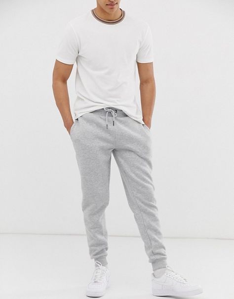 Sweatpants White, Gray Joggers, White Shirt Outfits, Shirt Outfit Men, Sweatpants Outfit, White Shirt Men, Grey Joggers, Grey Sweatpants, White Shirt