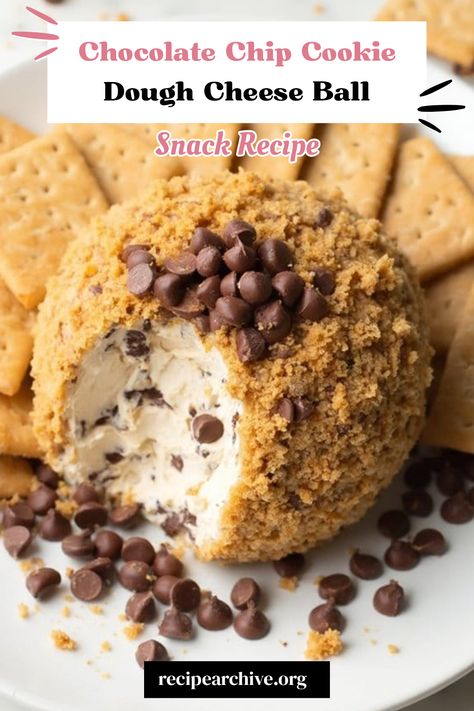 Chocolate Chip Cookie Dough Cheese Ball Dessert Cheeseball Recipes, Cheese Ball Sweet, Cookie Dough Cheese Ball, Dessert Cheese Ball, Cheddar Cheese Ball, Cream Cheese Ball, Classic Chocolate Chip Cookies, Ball Recipes, Cookie Dough Balls