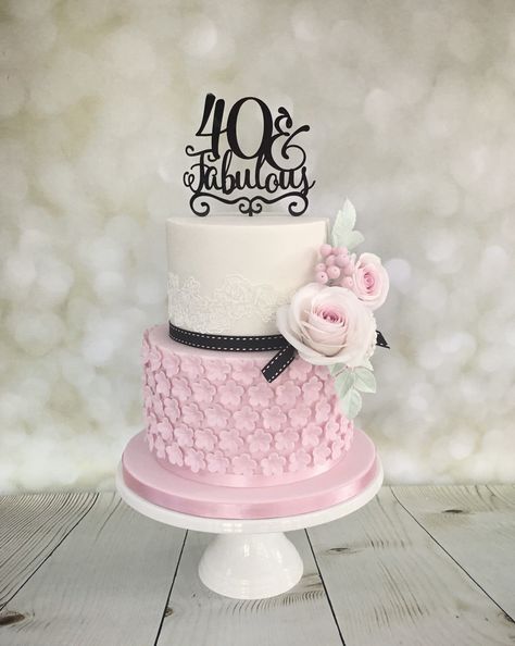 ‘Forty & Fabulous!’ Two tier Pink & Ivory birthday cake with handmade sugar flowers Forty And Fabulous Cake, Ivory Birthday Cake, 40 And Fabulous Cake, Fondant Cakes Birthday, 40th Birthday Party Decorations, 70th Birthday Cake, Cake With Flowers, Travel Cake