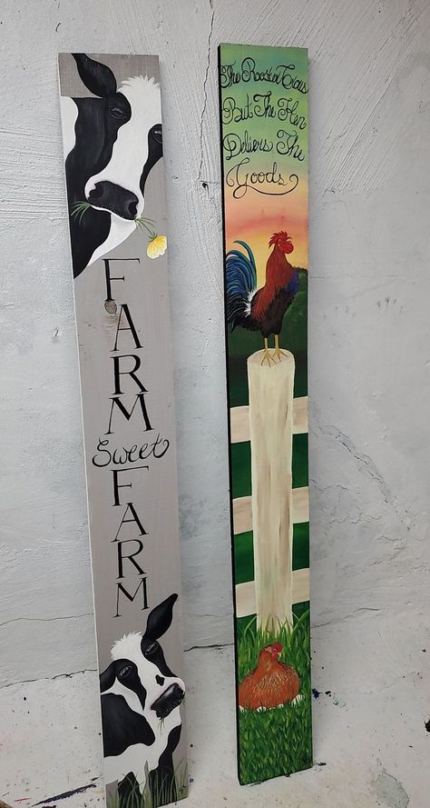 Porch leaner | Barn wood art, Wood pallet art, Painted wood signs 4h Painting Projects, Paintings On Boards, Welcome Sign Painting Ideas, Cow Porch Leaner, Farmhouse Porch Leaner, Welcome Porch Leaner Sign Diy, Spring Porch Leaner Ideas, Farm Porch Signs, Spring Porch Leaners