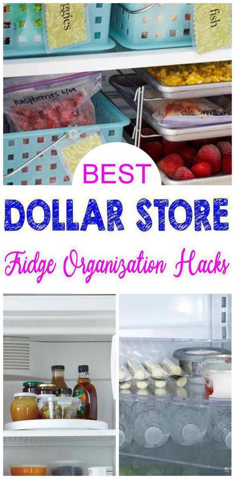 Dollar Store hacks for the BEST fridge organization! Easy DIY Dollar Tree craft project ideas. Great ideas plastic containers, bins, trays, or stacked containers & more that are budget friendly. Creative organizing ideas & storage ideas for refrigerator Declutter your fridge with these unique and useful DIY craft projects using Dollar Tree products. Learn how to make Dollar Store hacks with these step by step instructions or Youtube video tutorial :) #hacks #dollarstore Cheap Kitchen Storage Ideas, Fridge Organization Dollar Store, Fridge Organization Hacks, Store Refrigerator, Cheap Organization, Diy Kitchen Projects, Craft Storage Organization, Dollar Store Hacks, Kitchen Organization Diy