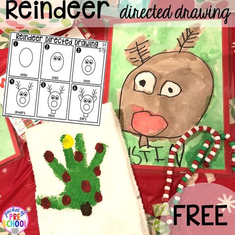 Christmas Handprint Towel and Reindeer Directed Drawing FREEBIE - Pocket of Preschool Reindeer Directed Drawing, Directed Drawing For Kids, Classroom Christmas Party, Pocket Of Preschool, Handprint Christmas Tree, Christmas Handprint, Handprint Gifts, Handprint Christmas, Directed Drawing