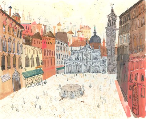 'Campo Santa Maria Formosa, Venice'          WATERCOLOUR & PENCIL          Image size 28 x 23 cm         Framed size 36 x 30 cm     Clare Caulfield Rome Painting, Trevi Fountain Rome, Sketch Architecture, Painting Pencil, Italy Art Print, Charles Bridge, Drawing Watercolor, Art Carte, Trevi Fountain