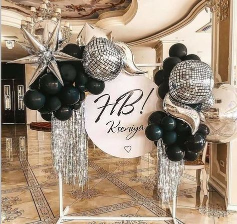 #event planning, #party ideas Glam Balloon Decorations, Star Balloon Backdrop, Disco Balloon Decor, Disco Balloon Garland, Disco Balloons, Deco Ballon, Disco Birthday Party, Disco Party Decorations, Sing And Dance