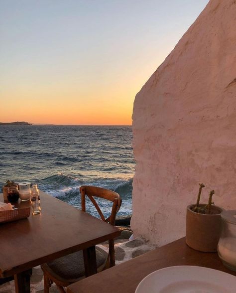 Escape Cadet on Instagram: “Sunset seats by the sea 🌤 . 📍#Mykonos #Greece // Photo by @stephaniezpt — visit @kastros_mykonos to book” Mediterranean Lifestyle, Lifestyle Aesthetic, Mykonos Greece, Northern Italy, Instagrammer, Travel Inspo, Pretty Places, By The Sea, Travel Aesthetic