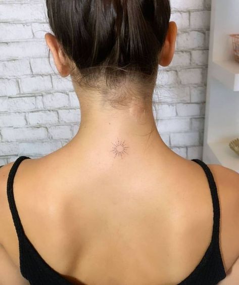 Line Sun Tattoo, Fine Line Sun Tattoo, Simple Sun Tattoo, Tattoo Sonne, Tattoo Ideas Inspiration, Spine Tattoo Ideas, Tiny Tattoos For Women, Sun Tattoo Designs, Boho Tattoos