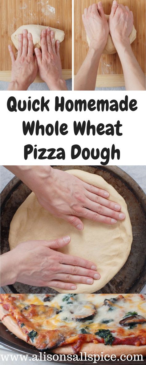 This quick homemade whole wheat pizza dough is easy enough to be made on weeknights. Use fast rising yeast for a 15 minute rise while the oven preheats! Easy Whole Wheat Pizza Dough, Cold Vegetable Pizza, Pizza Dough Recipe Quick, Savory Galette, Bag Cabinet, Wheat Pizza Dough Recipe, Whole Wheat Pizza Dough, Healthy Breads, Wheat Pizza Dough